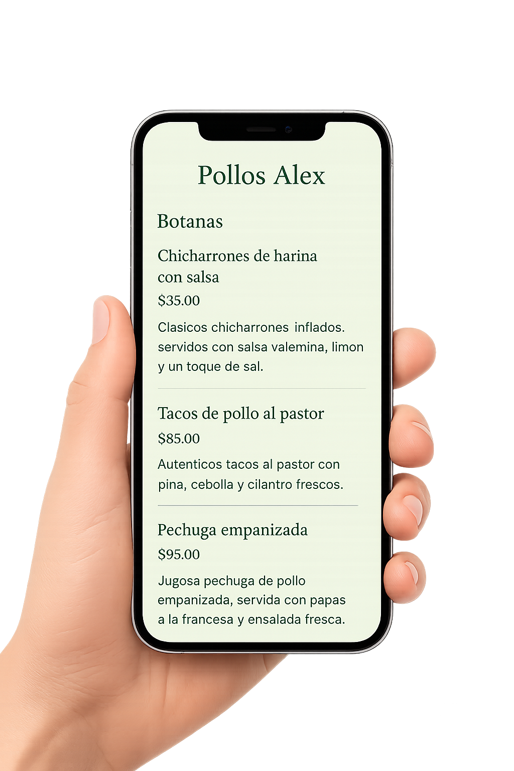Hand holding phone showing Sutra menu